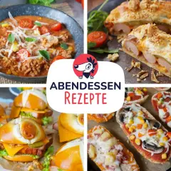 Leckere und schnelle Gerichte für dein Abendessen: herzhafte Suppe, Würstchen im Blätterteig, Mini-Burger und Pizzaschnecken.