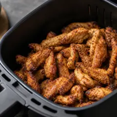 Leckeres Putengeschnetzeltes im Airfryer, goldbraun und saftig. Perfekt für eine schnelle Mahlzeit.