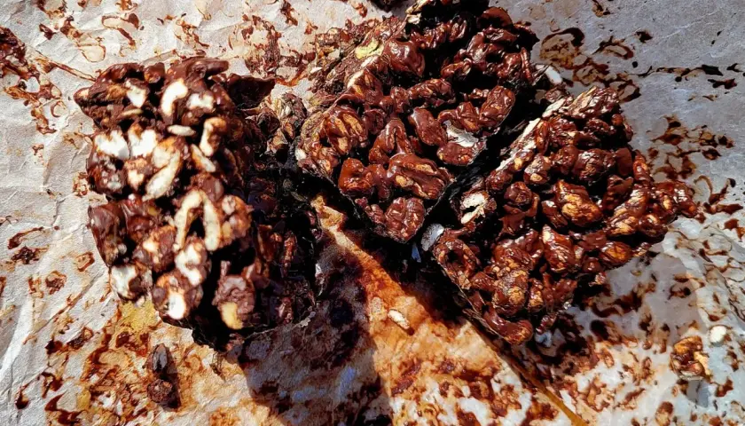 Schokoladenriegel mit gepufftem Reis und Nüssen, die Lust auf "Nippon selber machen" machen.