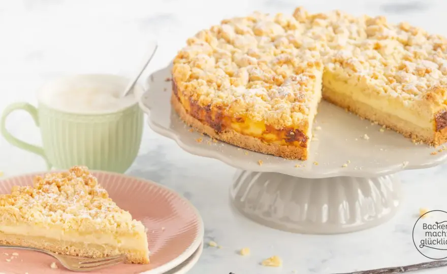 Streuselkuchen mit Pudding gelingt cremig und knusprig
