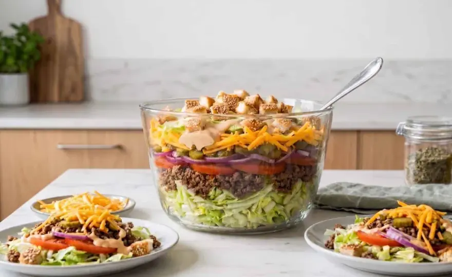 Big-Mac-Salat mit Hackfleisch und cremigem Dressing