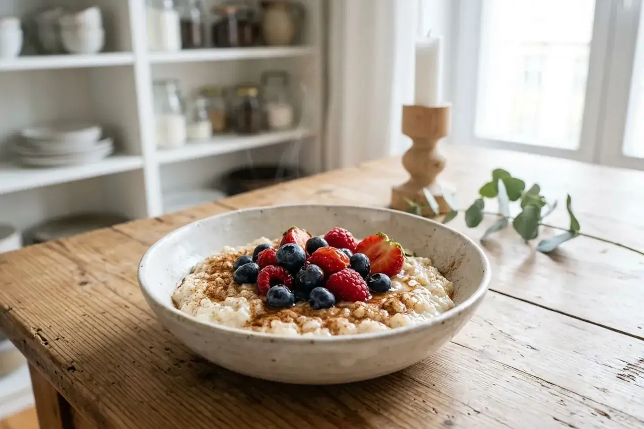 Ein dampfender Milchreis mit Beeren und Zimt – ein einfaches Rezept für einen gemütlichen Morgen.